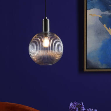 Image of Dar Nikolas Ribbed Glass Globe Ceiling Pendant Light