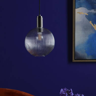 Image of Dar Nikolas Ribbed Glass Globe Ceiling Pendant Light