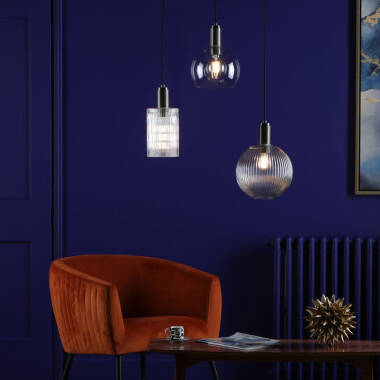 Image of Dar Nikolas Ribbed Glass Globe Ceiling Pendant Light