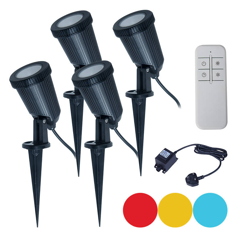 Image of EasyFit Remote 12V Garden Lights Ash Colour Changing LED Spotlight Kit 4 Lights
