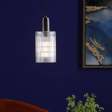 Image of Dar Nikolas Ribbed Glass Ceiling Pendant Light