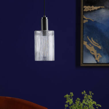 Image of Dar Nikolas Ribbed Glass Ceiling Pendant Light