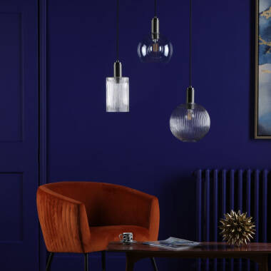 Image of Dar Nikolas Ribbed Glass Ceiling Pendant Light