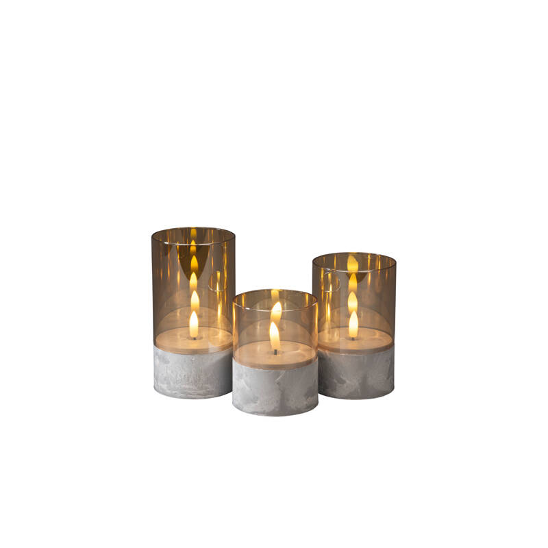 Image of Konstsmide Battery Operated LED Smoked Glass Candle Lights - Set of 3