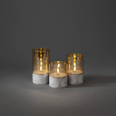 Image of Konstsmide Battery Operated LED Smoked Glass Candle Lights - Set of 3