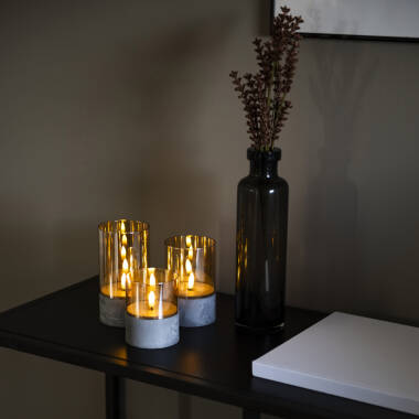Image of Konstsmide Battery Operated LED Smoked Glass Candle Lights - Set of 3