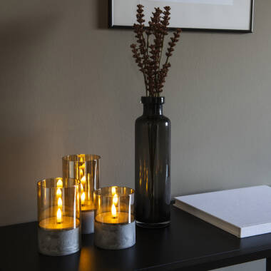 Image of Konstsmide Battery Operated LED Smoked Glass Candle Lights - Set of 3