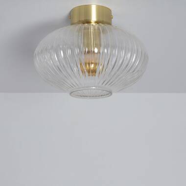 Image of Edit Prometeo Ribbed Glass Flush Ceiling Light