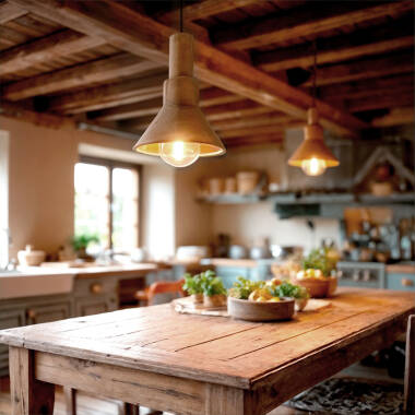 Image of Iluzzia Dallas Wood Ceiling Pendant Light