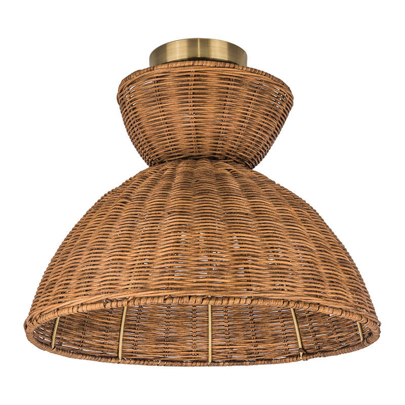 Image of Khudi & Khora Espresso Rattan Semi-Flush Ceiling Light