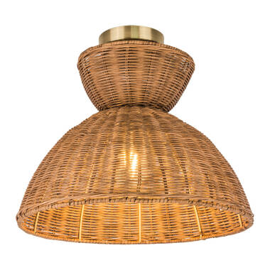 Image of Khudi & Khora Espresso Rattan Semi-Flush Ceiling Light