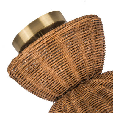 Image of Khudi & Khora Espresso Rattan Semi-Flush Ceiling Light
