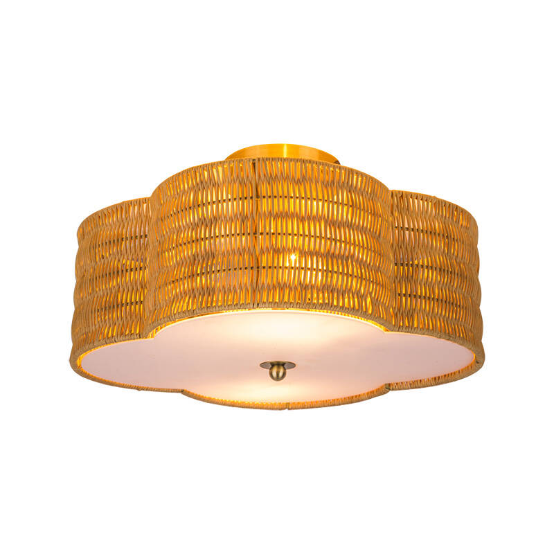 Image of Wisteria Daisy Rattan Flush Ceiling Light