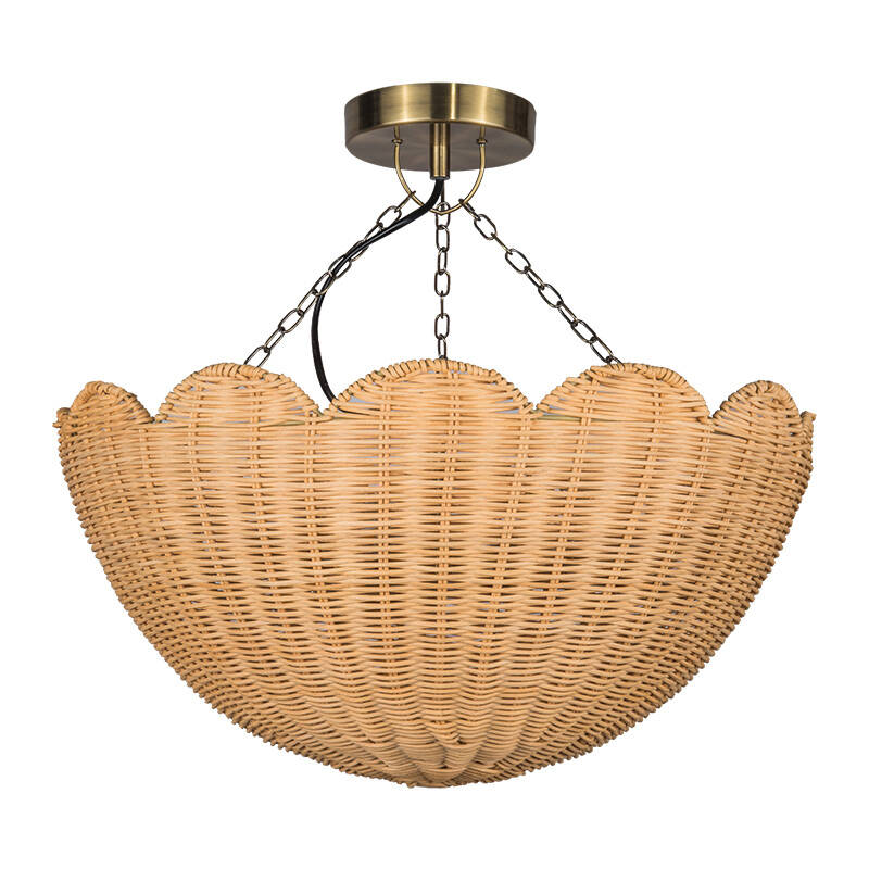 Image of Khudi & Khora Macchiato Rattan Semi-Flush Uplighter Ceiling Light