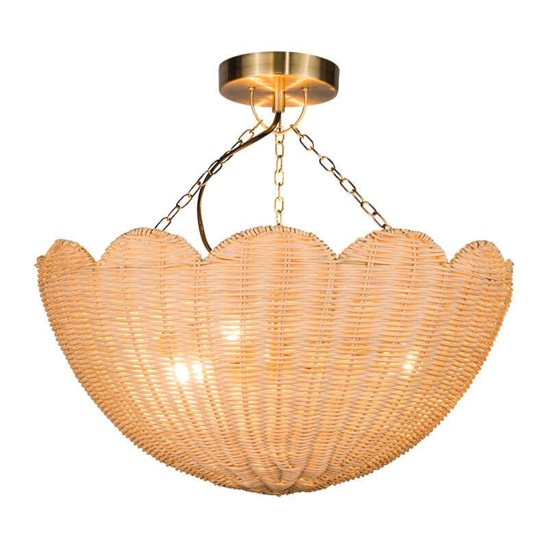 Image of Khudi & Khora Macchiato Rattan Semi-Flush Uplighter Ceiling Light