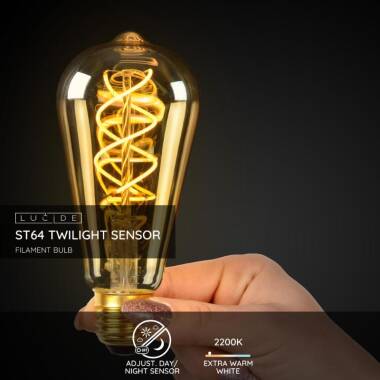 Image of Lucide 4W Very Warm White LED Decorative Filament Squirrel Cage Bulb with Dusk to Dawn Sensor