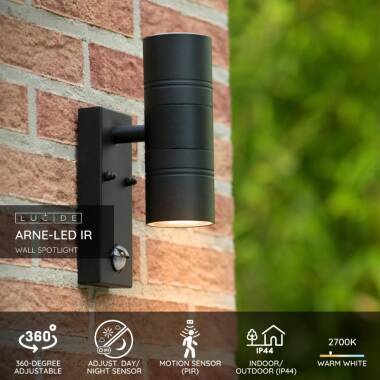 Image of Lucide Arne LED Outdoor Up & Down Wall Light with PIR Sensor
