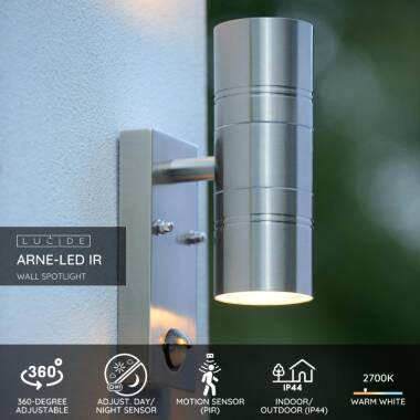 Image of Lucide Arne LED Outdoor Up & Down Wall Light with PIR Sensor