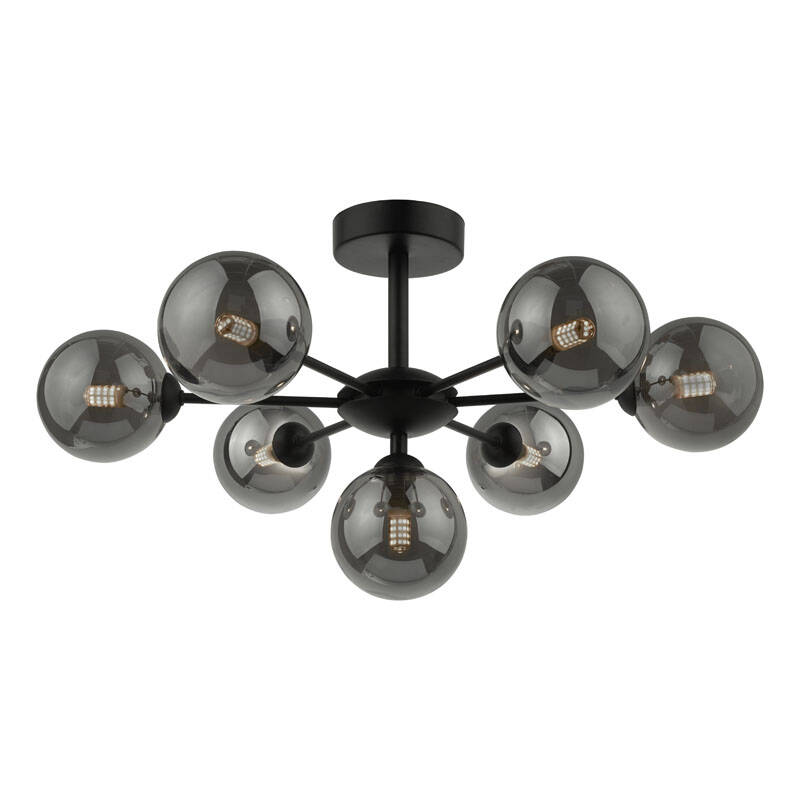 Image of Dar Cohen 7 Arm Semi-Flush Ceiling Light With Smoked Glass