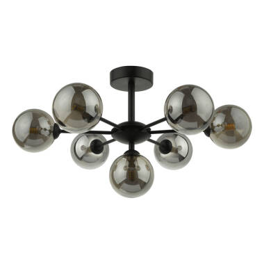 Image of Dar Cohen 7 Arm Semi-Flush Ceiling Light With Smoked Glass