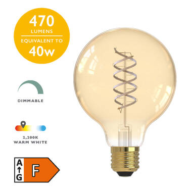 Image of Dar 5.5W Dimmable LED Decorative Filament 95mm Globe Bulb - Screw Cap - Pack of 6