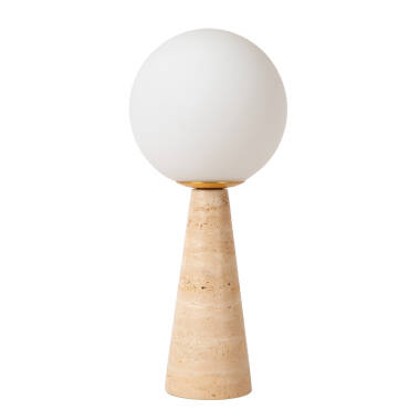 Image of Lucide Evin Glass and Stone Travertine Table Lamp