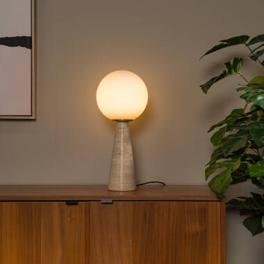 Image of Lucide Evin Glass and Stone Travertine Table Lamp