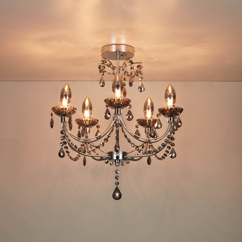 Image of Searchlight Luna 5 Arm Semi-Flush Bathroom Chandelier