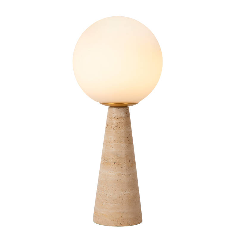 Image of Lucide Evin Glass and Stone Travertine Table Lamp