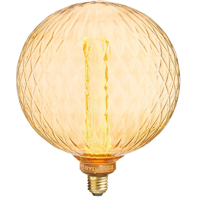 Image of Sylvania 2.5W Very Warm White LED Ribbed Globe Gold Bulb Screw Cap