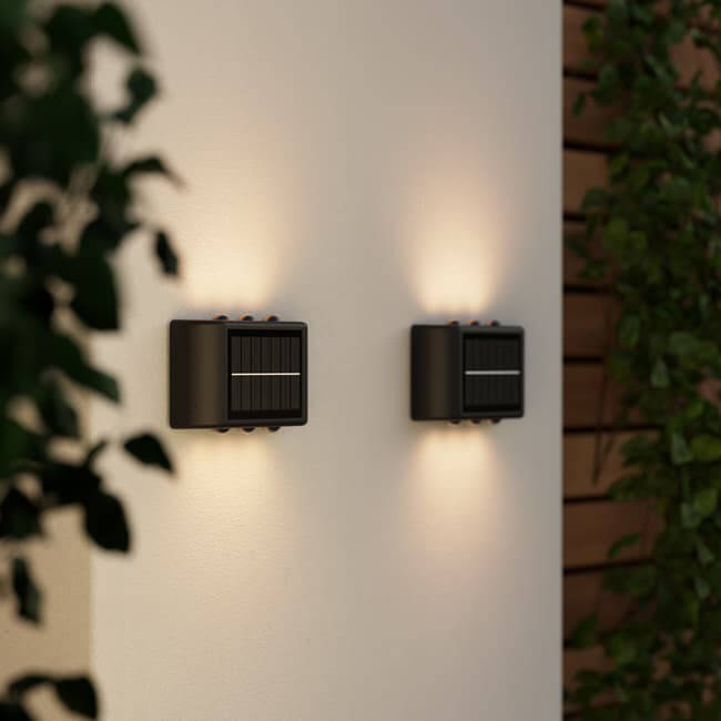 Image of Suri Mini Trio Solar LED Outdoor Up & Down Wall Light - Black