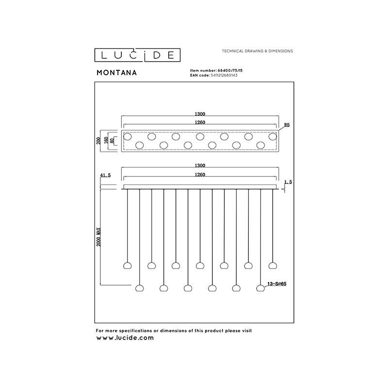 Image of Lucide Montana LED Bar Ceiling Pendant Light with Remote Control