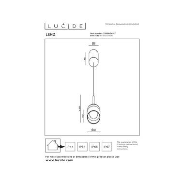 Image of Lucide Lenz LED Outdoor Porch Pendant