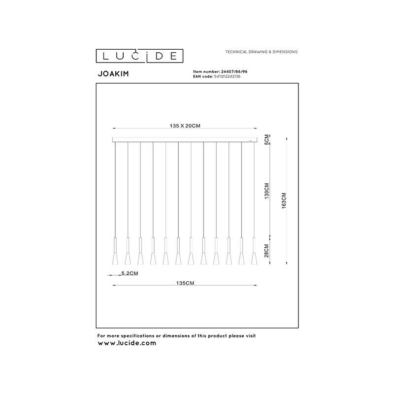 Image of Lucide Joakim 1500 LED Bar Ceiling Pendant Light