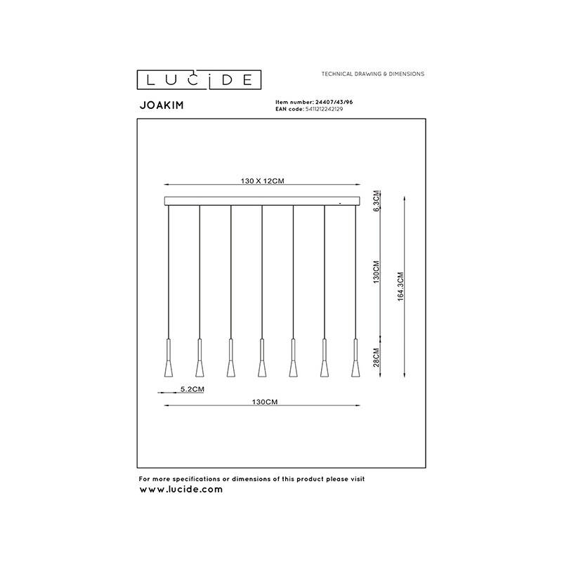 Image of Lucide Joakim 1300 LED Bar Ceiling Pendant Light