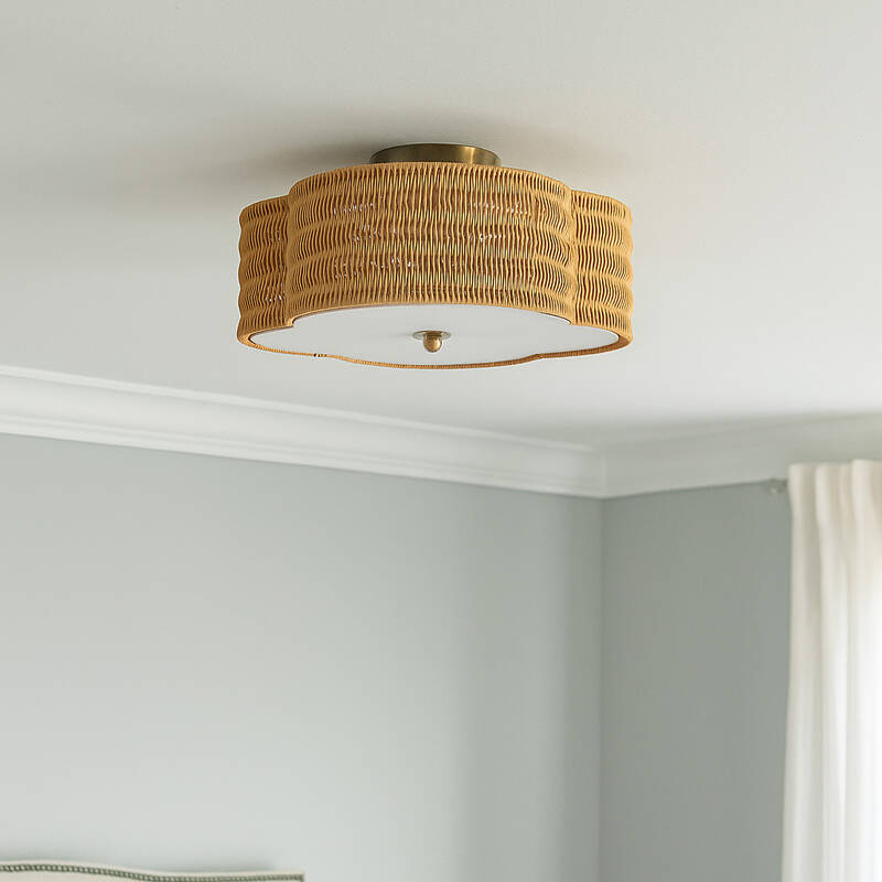 Image of Wisteria Daisy Rattan Flush Ceiling Light