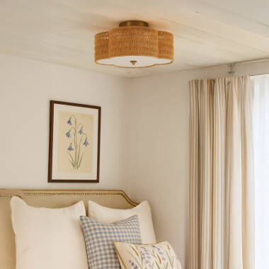 Image of Wisteria Daisy Rattan Flush Ceiling Light