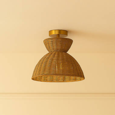Image of Khudi & Khora Espresso Rattan Semi-Flush Ceiling Light