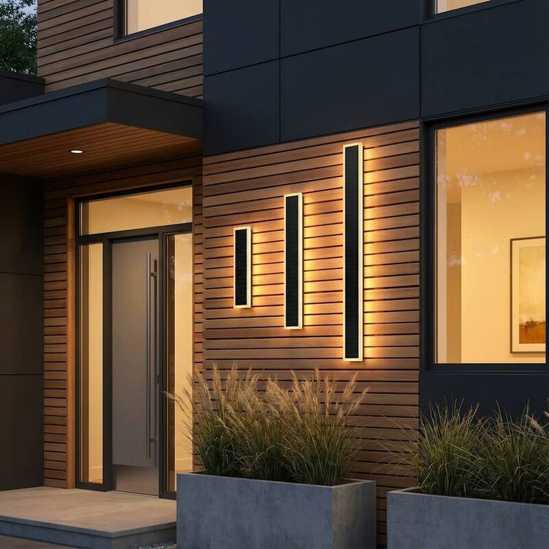 Image of Suri Halo Rectangle Solar 50cm LED Outdoor Wall Light