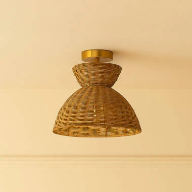 Khudi & Khora Espresso Rattan Semi-Flush Ceiling Light