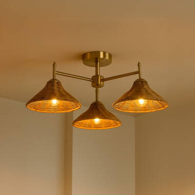Wisteria Mabel Rattan 3 Arm Semi-Flush Ceiling Light