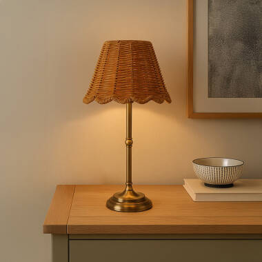 Wisteria Maggie Rattan USB Rechargeable LED Touch Table Lamp