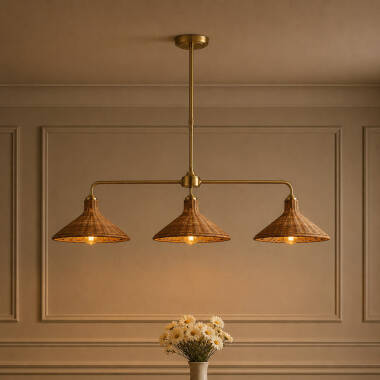 Image of Wisteria Mabel Rattan 3 Light Bar Ceiling Pendant