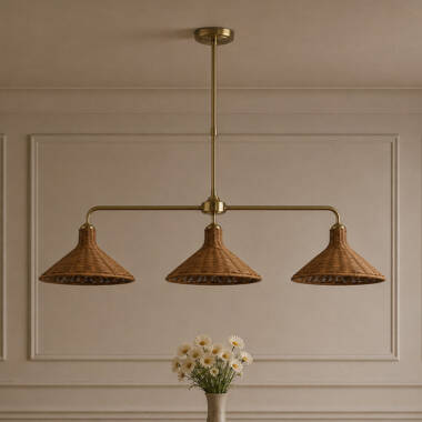 Image of Wisteria Mabel Rattan 3 Light Bar Ceiling Pendant