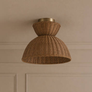 Khudi & Khora Espresso Rattan Semi-Flush Ceiling Light