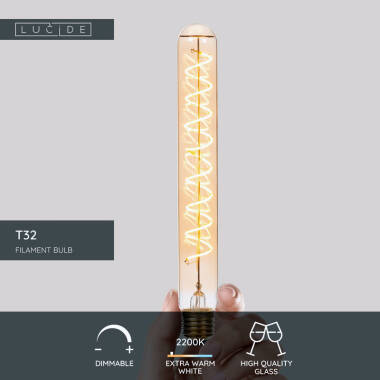 Image of Lucide 4. 9W LED Dimmable Decorative Filament 250mm Amber Tubular Bulb - Screw Cap