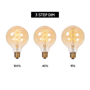Image of Lucide 4W Non-Dimmable LED Decorative Filament 95mm Amber Globe Bulb - Screw Cap