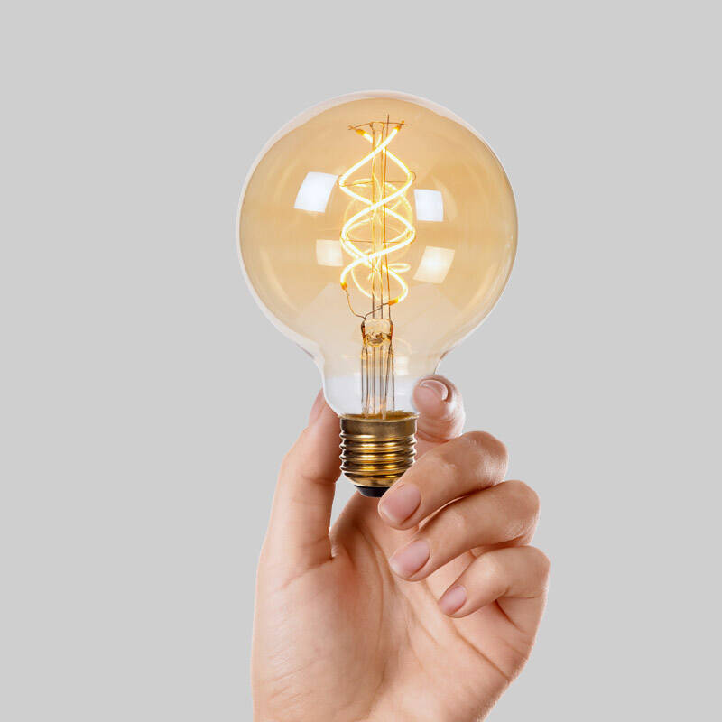 Image of Lucide 4W Non-Dimmable LED Decorative Filament 95mm Amber Globe Bulb - Screw Cap