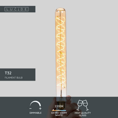 Image of Lucide 4. 9W LED Dimmable Decorative Filament 300mm Amber Tubular Bulb - Screw Cap