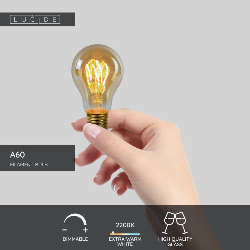 Image of Lucide 4.9W Dimmable LED Decorative Filament Amber GLS Bulb - Screw Cap